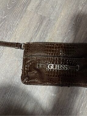 GUESS Brown Croc-Embossed Shoulder Bag